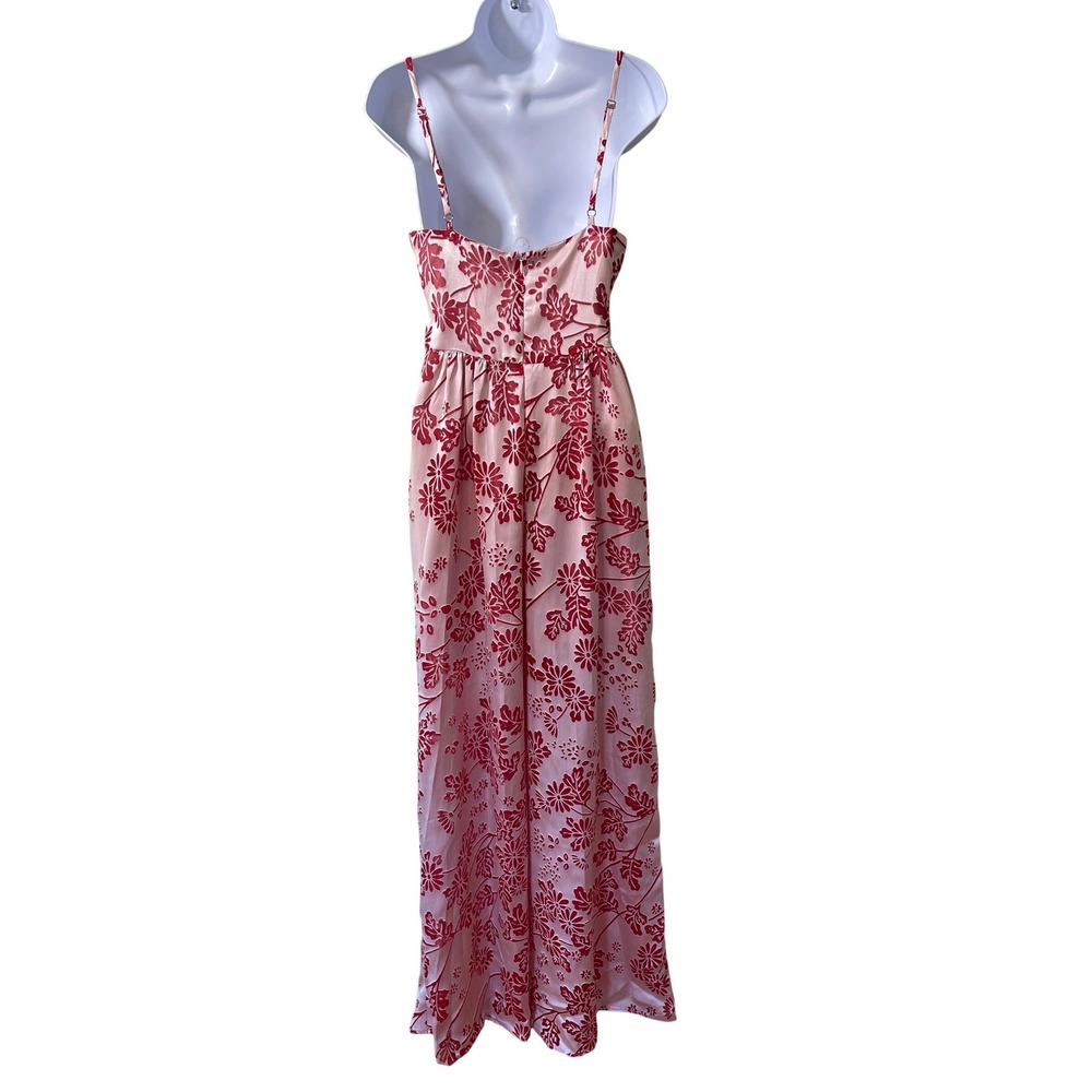 LIKELY Pink Red Floral Wide Leg Jumpsuit Satin Tie Front Size 8 NEW - Picture 6 of 13